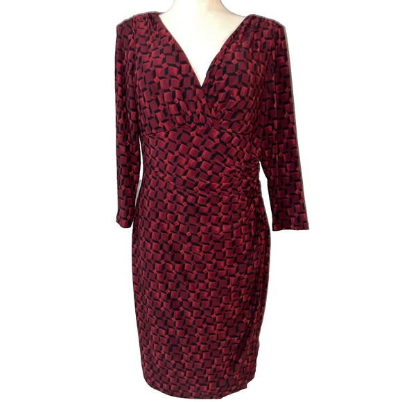 Lauren Ralph Lauren Knit Jersey Ruched Sheath Dress size 12 V-Neck - Picture 1 of 11